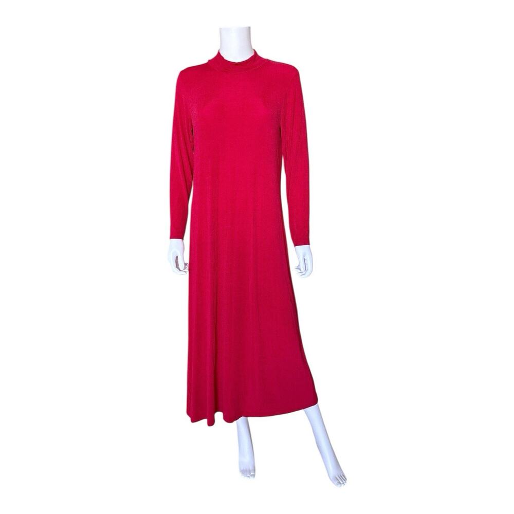 Vintage Carolyn Strauss Red Maxi Dress Womens M Long Sleeve Mock Neck Stretch